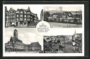 Ansichtskarte Bottrop i. W., Altmarkt, Hauptbahnhof, Rathaus, Pferdemarkt mit Hochstrasse