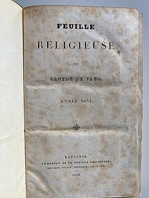 Feuille religieuse du Canton de Vaud. Année 1834.