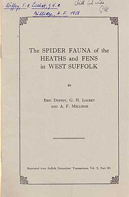 Imagen del vendedor de The Spider Fauna of the Heaths and Fens in West Suffolk a la venta por ConchBooks