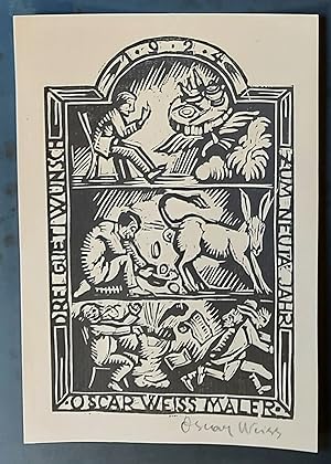 Bild des Verkufers fr Neujahrsgrsse 1924. Linolschnitt, unten rechts in Bleistift signiert. zum Verkauf von Biblion Antiquariat