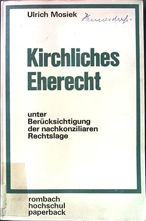 Bild des Verkufers fr Kirchliches Eherecht unter Bercksichtigung der nachkonziliaren Rechtslage. zum Verkauf von books4less (Versandantiquariat Petra Gros GmbH & Co. KG)