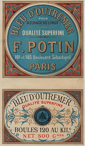 "BLEU D'OUTREMER / F. POTIN" Etiquette-chromo originale (entre 1890 et 1900)