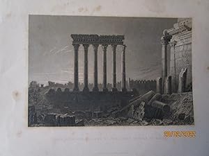 Imagen del vendedor de GRAVURES ORIGINALES sur ACIER de William Henry BARTLETT de 1836 [ LE LIBAN ] " SIX DETACHED PILLARS OF THE GREAT TEMPLE AT BALBEC " a la venta por LA FRANCE GALANTE