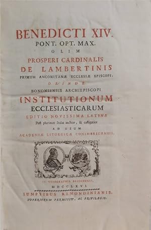 Seller image for INSTITUTIONUM ECCLESIASTICARUM editio novissima latina post plurimas Italas auctior & castigatior ad usum Academiae Liturgicae Conimbricensis. for sale by SCRIPTORIUM Studio Bibliografico