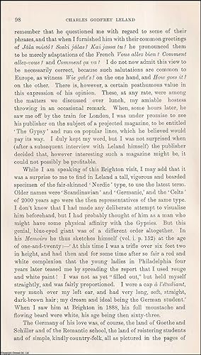 Bild des Verkufers fr Charles Godfrey Leland, American linguist. An uncommon original article from the Journal of the Gypsy Lore Society, 1924. zum Verkauf von Cosmo Books