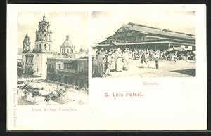 Postcard San Luis Potosí, Mercado, Plaza de San Francisco