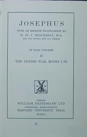 Bild des Verkufers fr Josephus. 2, The Jewish war, books I - III. zum Verkauf von Antiquariat Bookfarm