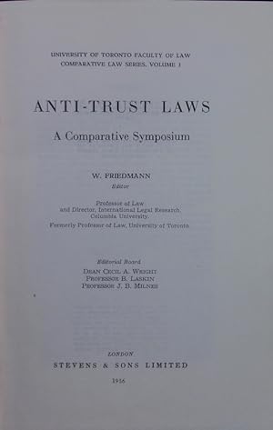 Bild des Verkufers fr Anti-trust laws. a comparative symposium. zum Verkauf von Antiquariat Bookfarm