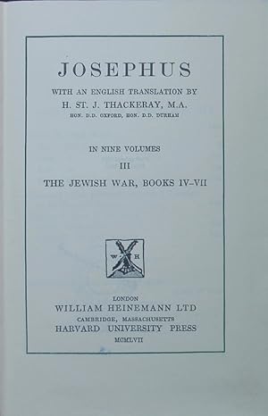 Bild des Verkufers fr Josephus. 3, The Jewish War, books IV - VII. zum Verkauf von Antiquariat Bookfarm