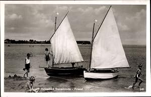 Bild des Verkufers fr Ansichtskarte / Postkarte Ostseebad Travemnde Lbeck, Priwall, Strand, Segelboote zum Verkauf von akpool GmbH