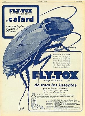 "FLY-TOX" Annonce originale entoilée parue dans L' ILLUSTRATION du 28/07/1928 et illustrée par EREL