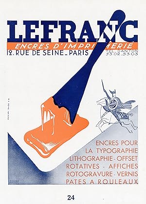 "LEFRANC Encres d'Imprimerie" Annonce originale entoilée illustrée par Roland ANSIEAU et parue en...