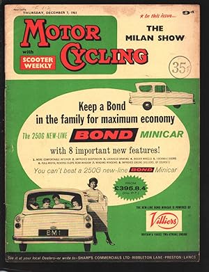 Motor Cycling 12/7/1961--Bond Minicar 250G 3 Wheel Car-pix & ads for motorcycles- British pub-VG