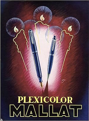 "STYLOS PLEXICOLOR MALLAT" Annonce originale entoilée par Frank PICK / PLAISIR DE FRANCE 1947