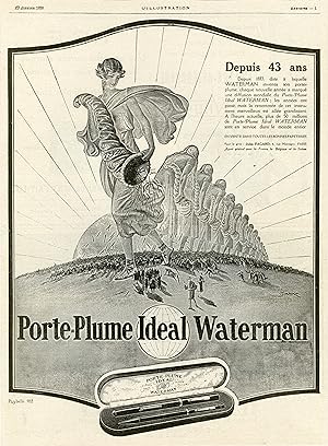 "PORTE-PLUME IDEAL WATERMAN" Annonce originale entoilée parue dans L'ILLUSTRATION du 23 Janvier 1...
