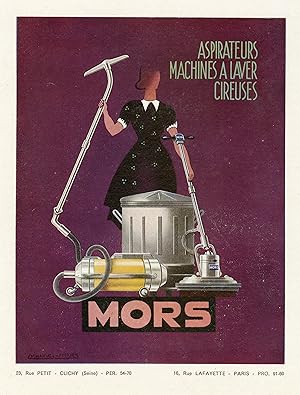 "MORS Aspirateurs, Machines à laver, Cireuses" Annonce originale entoilée illustrée par Emmanuel ...