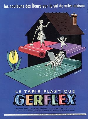 "TAPIS PLASTIQUE GERFLEX" Annonce originale entoilée illustrée par FIX-MASSEAU (années 50)
