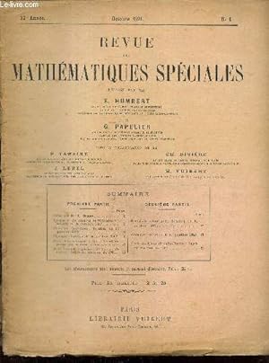 Bild des Verkufers fr Revue de Mathmatiques Spciales, 32e anne, n1 (octobre 1921) zum Verkauf von Le-Livre