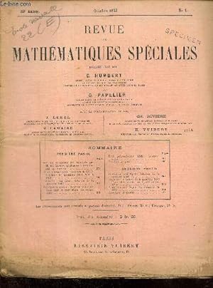 Bild des Verkufers fr Revue de Mathmatiques Spciales, 33e anne, n1 (octobre 1922) zum Verkauf von Le-Livre