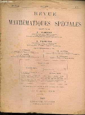 Bild des Verkufers fr Revue de Mathmatiques Spciales, 31e anne, n7 (avril 1921) zum Verkauf von Le-Livre