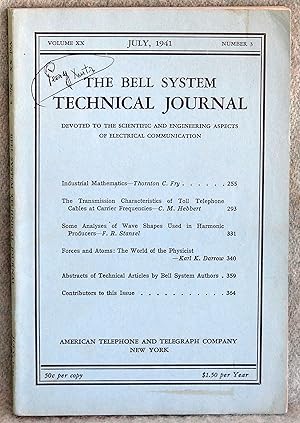 Imagen del vendedor de The Bell System Technical Journal July 1941 Volume XX Number 3 a la venta por Argyl Houser, Bookseller