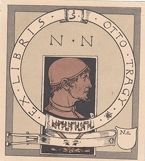 Immagine del venditore per Ex Libris Otto Tragy. Mnnerkopf mit Kappe und Spitzbart, umgeben von kreisfrmiger Schriftrolle. venduto da Antiquariat  Braun