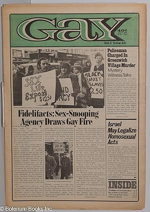 Immagine del venditore per Gay: vol. 2, #44, February 15, 1971: Fidelifacts: sex-snooping agency draws gay fire venduto da Bolerium Books Inc.