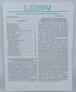 Immagine del venditore per LGSN: Lesbian & Gay Studies Newsletter; vol. 19, #3, November 1992 venduto da Bolerium Books Inc.
