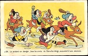 Bild des Verkufers fr Ansichtskarte / Postkarte Walt Disney, Schneewittchen, Zwerge, Reh, La sentant en danger, Blanche neige zum Verkauf von akpool GmbH
