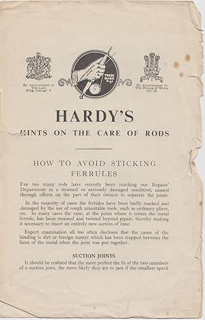 Image du vendeur pour HARDY'S HINTS ON THE CARE OF RODS: HOW TO AVOID STICKING FERRULES. mis en vente par Coch-y-Bonddu Books Ltd