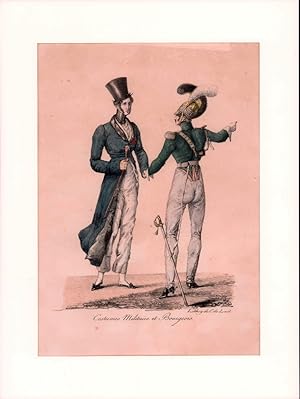Costumes Militaire et Bourgeois. Altkolorierte Kreidelithographie von C. de Last. (d. i. Charles ...