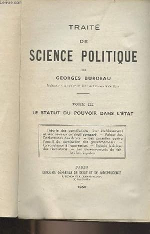 Imagen del vendedor de Trait de science politique - Tome III - Le statut du pouvoir dans l'tat a la venta por Le-Livre