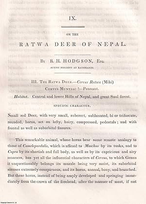 Imagen del vendedor de On the Ratwa Deer of Nepal. An original article extracted from Asiatic Researches; or Transactions of the Society Instituted in Bengal, 1833. [Afterwards known as The Asiatic Society of Bengal]. a la venta por Cosmo Books