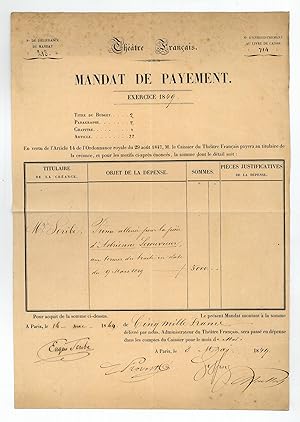 Lithographed document with handwritten entries signed "Eugène Scribe".