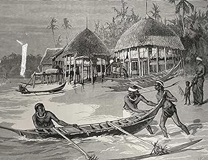 Seller image for A Village in the Nicobar Islands. An original print from the Illustrated London News, 1889. for sale by Cosmo Books