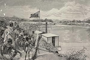 Immagine del venditore per Hoisting the British Flag on the Ruo, up the Shire River from the Zambesi, South-East Africa. An original print from the Illustrated London News, 1889. venduto da Cosmo Books