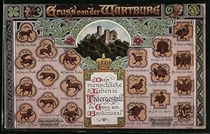 Bild des Verkufers fr Ansichtskarte Eisenach, Wartburg, Tierbilder im Bankettsaal Das menschliche Leben in Tiergestalt zum Verkauf von Bartko-Reher