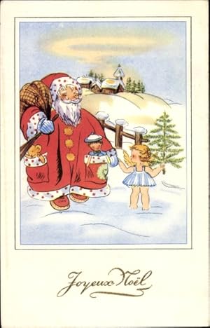 Ansichtskarte / Postkarte Frohe Weihnachten, Joyeux Noel, Weihnachtsmann, Engel, Tannenbaum, Gesc...