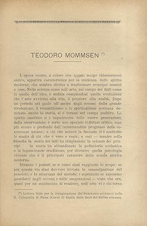 Bild des Verkufers fr Teodoro [Theodor] Mommsen. zum Verkauf von Libreria Oreste Gozzini snc