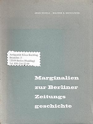 Seller image for Marginalien zur Berliner Zeitungsgeschichte for sale by Klaus Kreitling