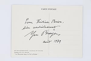 Carte postale manuscrite d'Yves Brayer adressée à Frédéric Brion