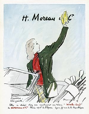 "H. MOREAU & Cie" Annonce originale entoilée illustrée par Pierre MOURGUE (PLAISIR DE FRANCE 1947)