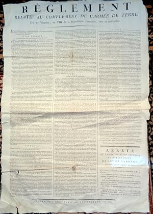 French Revolution. Broadside Poster: Regulations relating to the complement of the army, of 17 Ve...