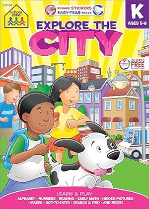 Imagen del vendedor de School Zone - Explore the City Kindergarten Learning Workbook - 240 Pages, Ages 5 to 6, Stickers, Alphabet, ABCs, Search & Find, and More (Easy-Tear Top Bound Pad) a la venta por Reliant Bookstore