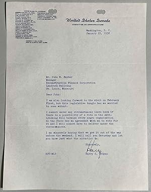 Harry Truman Signed Letter Referencing Anti-Lyching Bill