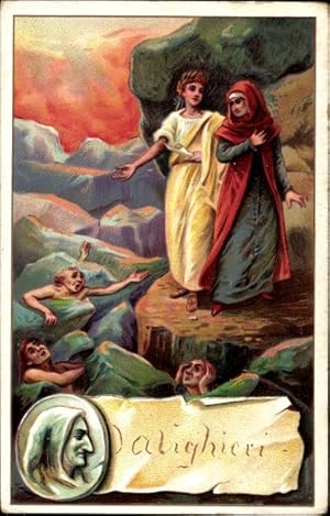 Bild des Verkufers fr Ansichtskarte / Postkarte Dichter Dante Alighieri, Zwei Frauen, Menschen um Rettung bittend zum Verkauf von akpool GmbH