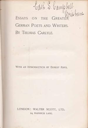 Essays on the Greater German Poets and Writers