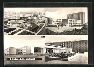 Bild des Verkufers fr Ansichtskarte Halle-Neustadt, Polytichnische Oberschule, Kindereinrichtung Pittiplatsch zum Verkauf von Bartko-Reher