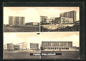 Bild des Verkufers fr Ansichtskarte Halle-Neustadt, Kindereinrichtung Pittiplatsch, Oberschule Polytechnik zum Verkauf von Bartko-Reher