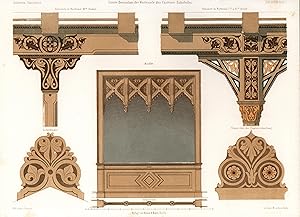 Seller image for Innere Decoration der Wartesaele des Cstriner Bahnhofes zeigt schne Details von verzierten Fachwerkverbindungen "Giebelblume" und "Blume ber der Fensterverdachung". for sale by Antiquariat Clemens Paulusch GmbH